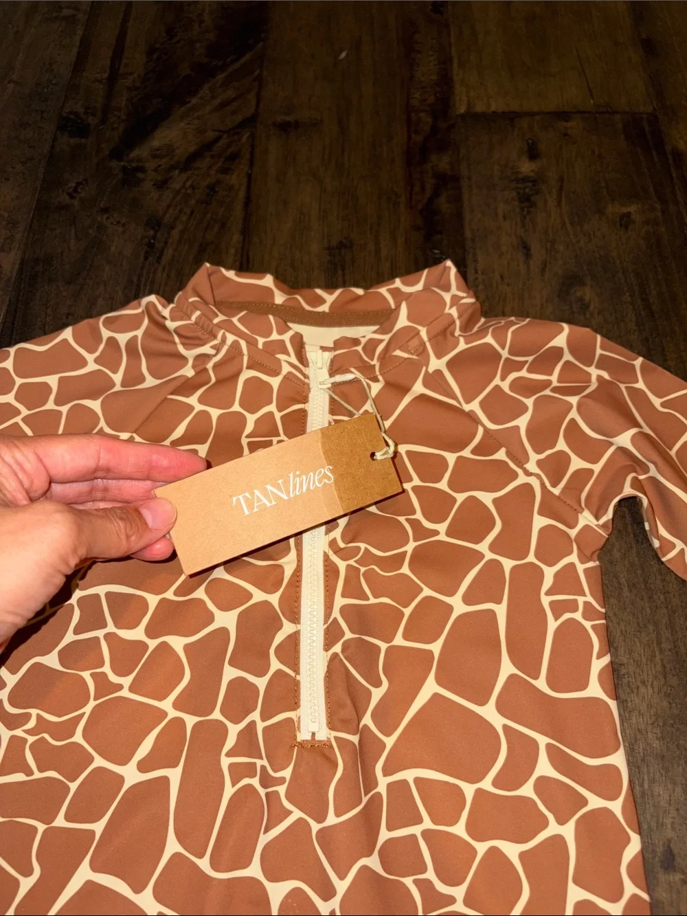Tan Giraffe-Print Long Sleeve One-Piece Swimsuit